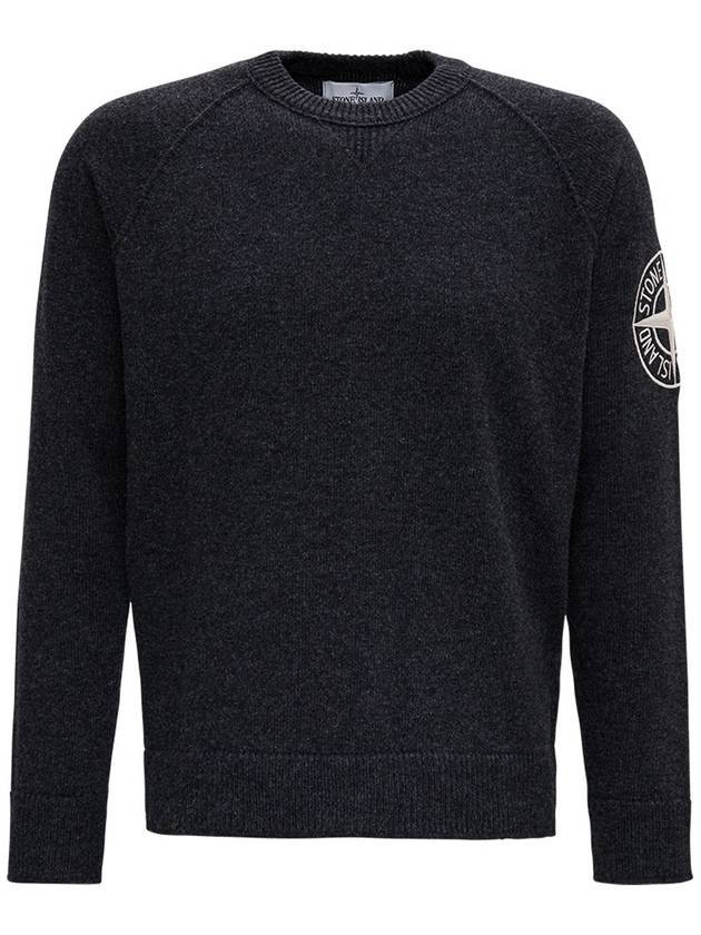 Geelong Wool Embroidery Crewneck Knit Top Charcoal - STONE ISLAND - BALAAN 1