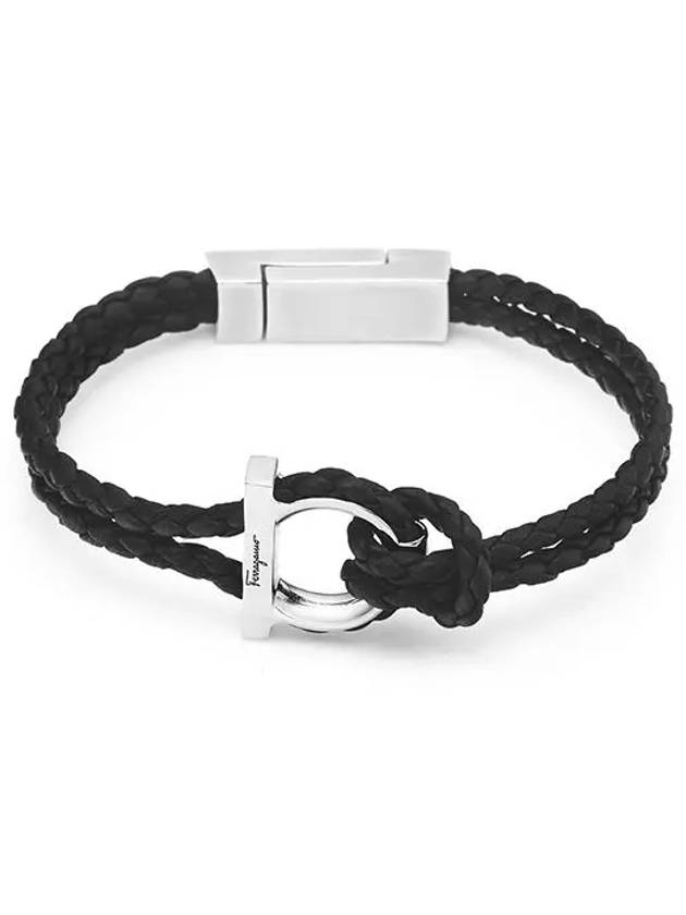 Gancini Leather Bracelet Silver Black - SALVATORE FERRAGAMO - BALAAN 3