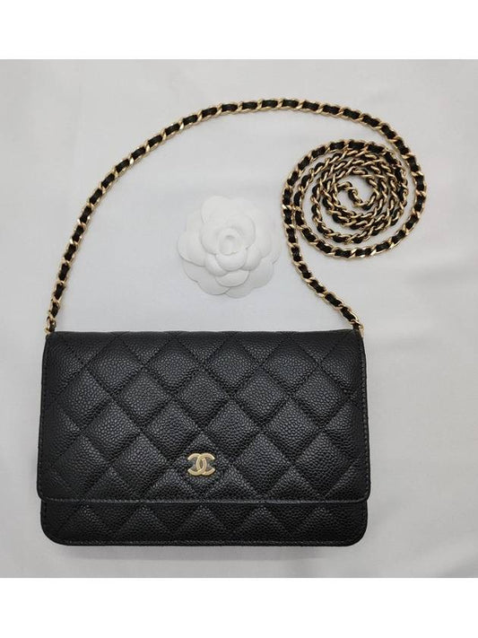 Classic Wallet On Chain Crossbody Bag Grained Calfskin Gold Black - CHANEL - BALAAN 2