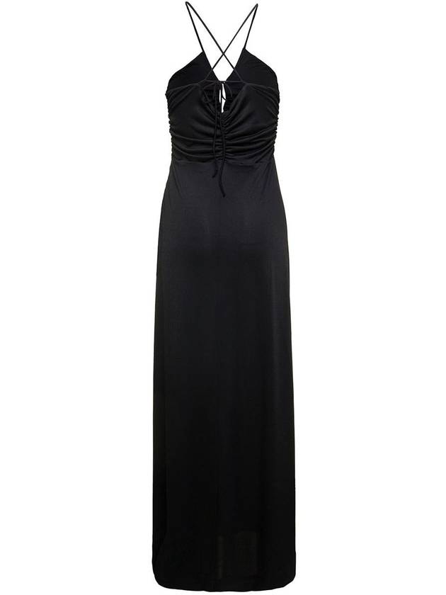 Maxi Black Dress With Drawstring And Criss-Cross Straps In Jersey Woman - GANNI - BALAAN 2