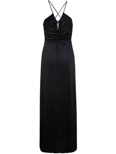 Maxi Black Dress With Drawstring And Criss-Cross Straps In Jersey Woman - GANNI - BALAAN 2