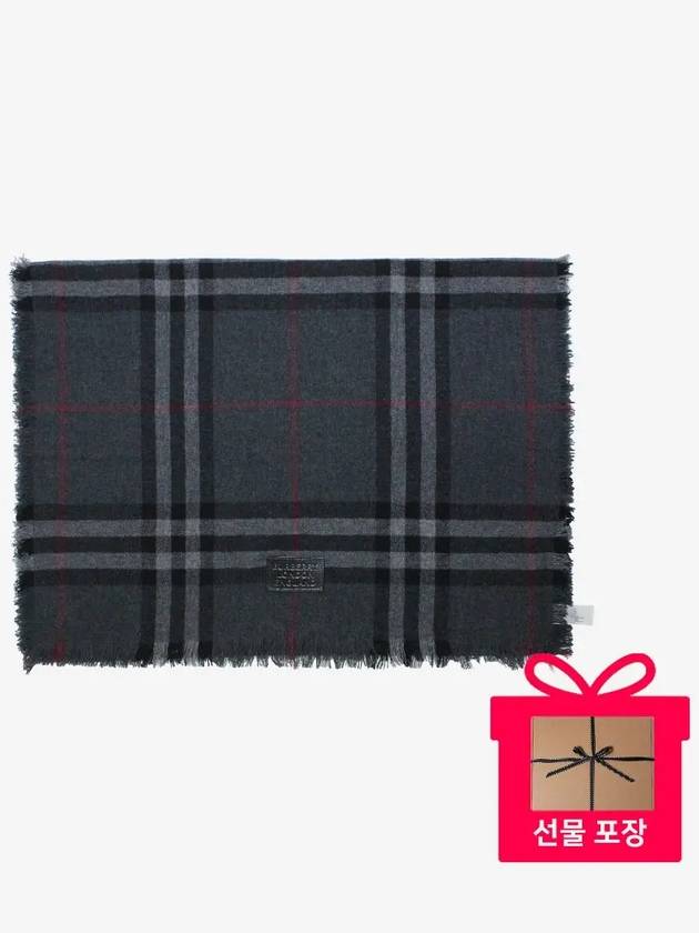 Check Scarf Cashmere Dark Gray - BURBERRY - BALAAN.