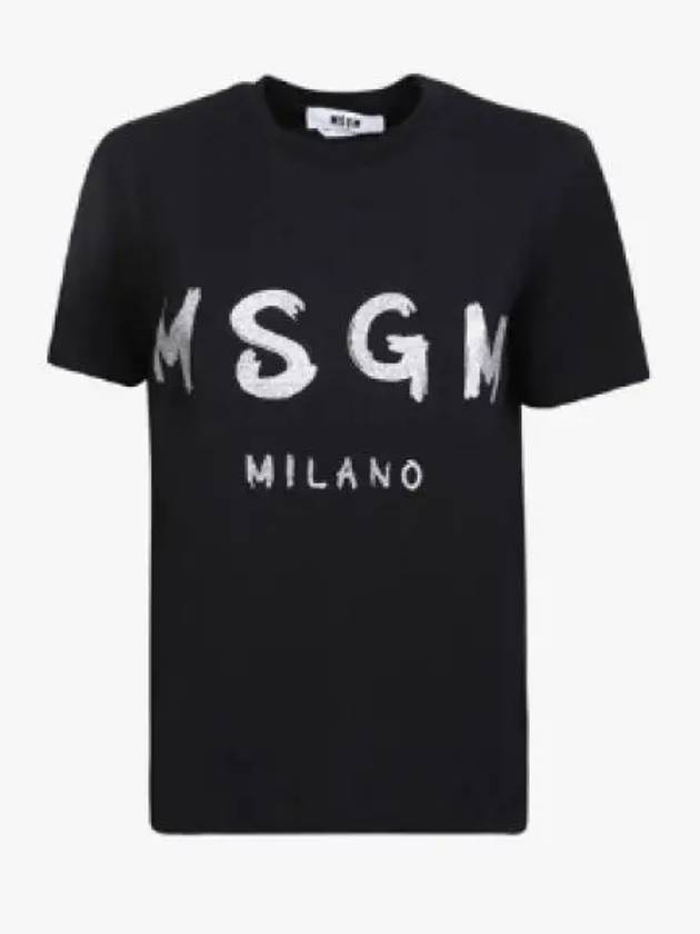 Glitter Logo Crewneck Short Sleeve T Shirt Black - MSGM - BALAAN 2