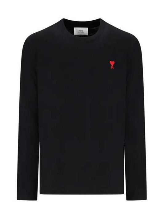 Chain Stitch Heart Logo Long Sleeve T-Shirt Black - AMI - BALAAN 2