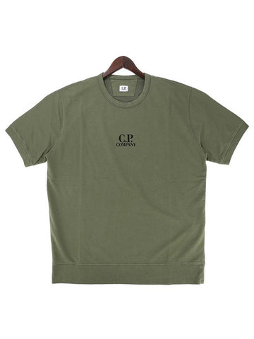 Men's Logo Print Crew Neck Cotton Short Sleeve T-Shirt Green - CP COMPANY - BALAAN 1