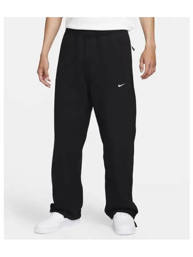 Sportswear Swoosh Open Hem Fleece Pants M Black White FN3343 010 - NIKE - BALAAN 1