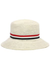 Rattan Three Stripes RWB Straw Bucket Hat White - THOM BROWNE - BALAAN 5