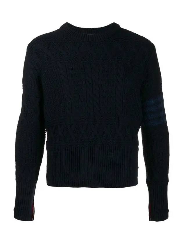 Aran Cable Crew Neck Knit Top Navy - THOM BROWNE - BALAAN 2