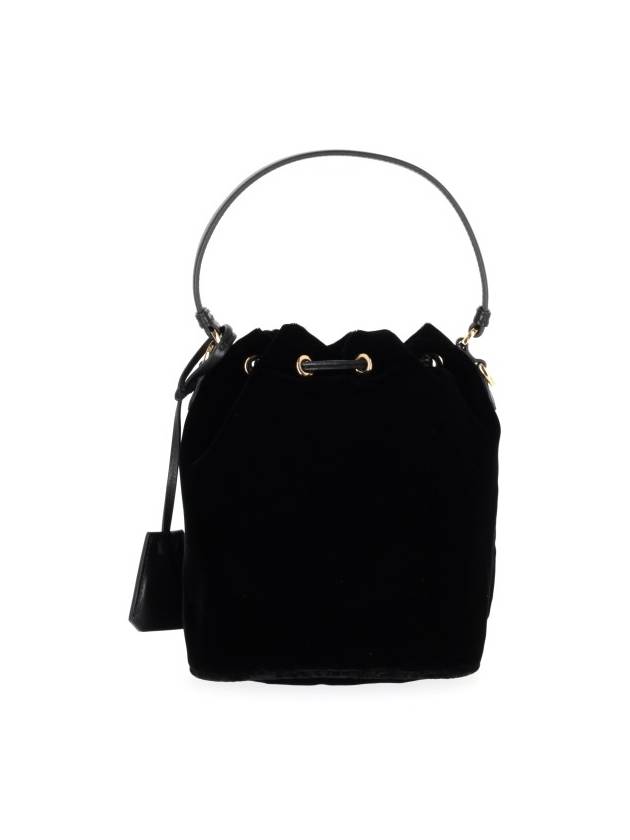 Nappa Leather Detail Velvet Bucket Bag Black - PRADA - BALAAN 4