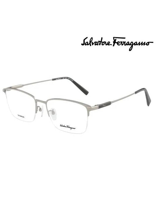 Eyewear Logo Half Frame Square Titanium Eyeglasses Grey - SALVATORE FERRAGAMO - BALAAN 2