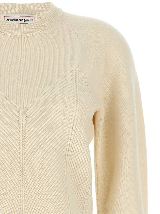 Chevron Pattern Crew Neck Knit Top Cream - ALEXANDER MCQUEEN - BALAAN 4