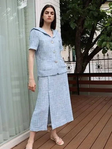 Tweed Long Skirt Blue - DAMAGE MNEMONIC - BALAAN 1