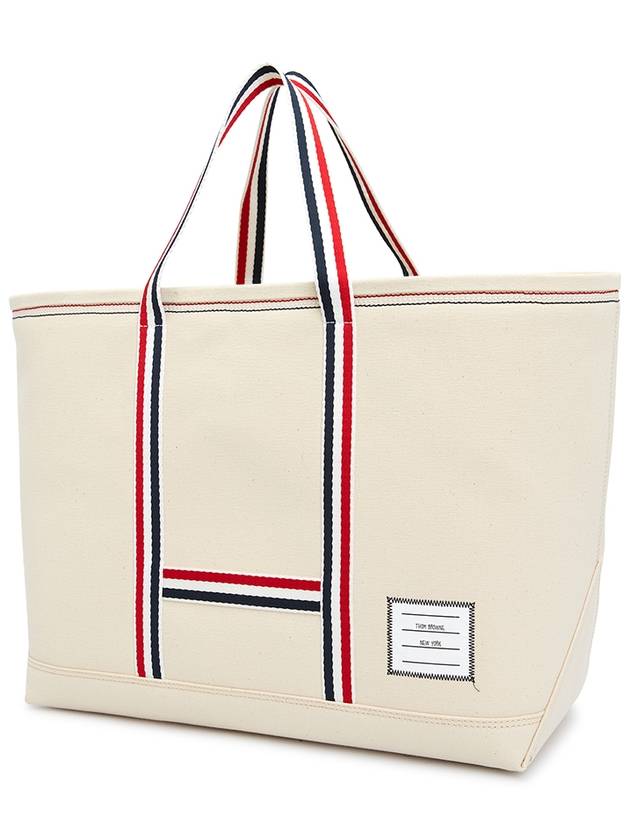 Double Face Cotton Canvas Tote Bag Off White - THOM BROWNE - BALAAN 3