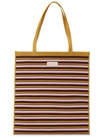 Jacquard Stripe Flat Tote Bag Yellow - MARNI - BALAAN 1