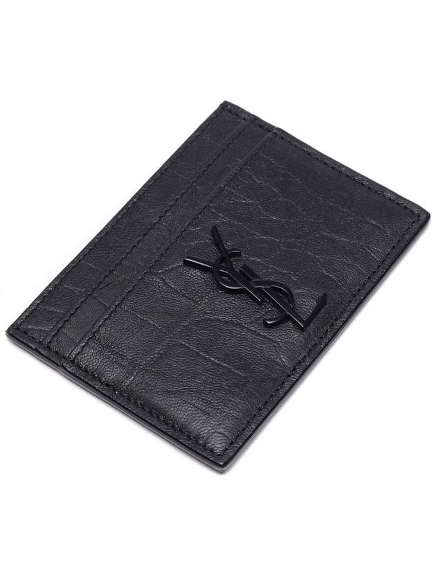 Monogram Crocodile Leather Card Wallet Black - SAINT LAURENT - BALAAN 6