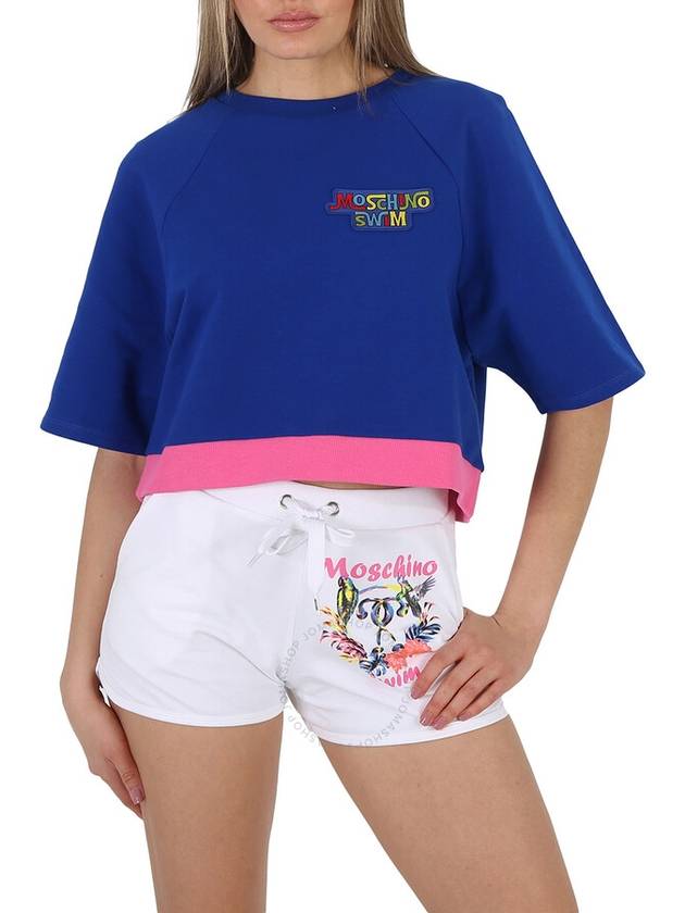 Moschino Swim Blue Relaxed-Fit Cropped Logo Cotton T-Shirt, Size Large - MOSCHINO - BALAAN 1