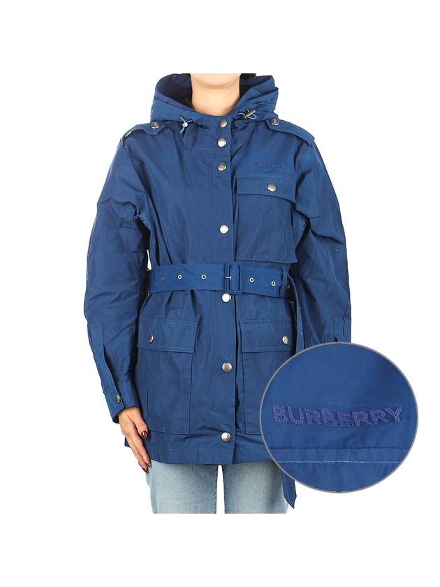 Women's Cotton Blend Hooded Jacket Blue - BURBERRY - BALAAN 2