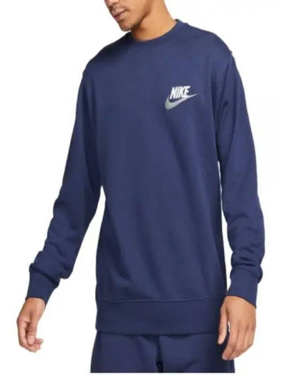 Men's Club French Terry Crew Long Sleeve T-Shirt Navy - NIKE - BALAAN 2