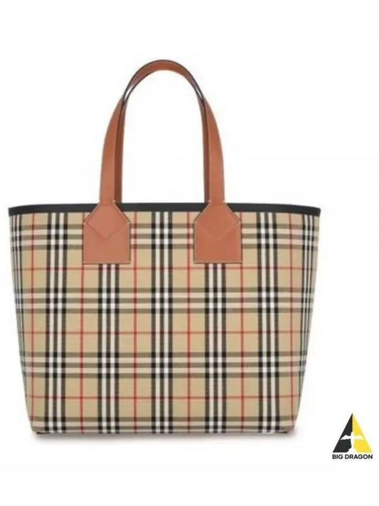 Check Large London Cotton Tote Bag Brown - BURBERRY - BALAAN 2