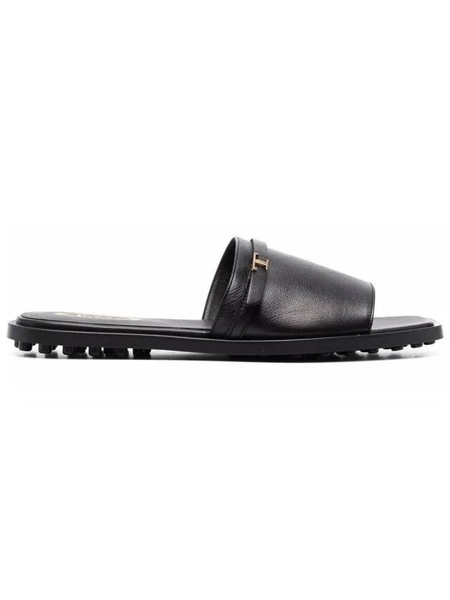 T Logo Open Toe Leather Slippers Black - TOD'S - BALAAN 5