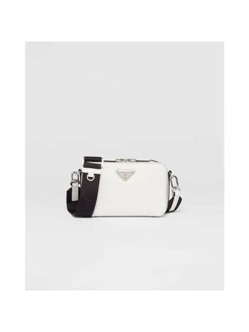 Brick Re-Nylon Saffiano Leather Triangular Logo Cross Bag White - PRADA - BALAAN 1