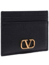 V Logo Signature Grainy Calfskin Card Wallet Black - VALENTINO - BALAAN 4