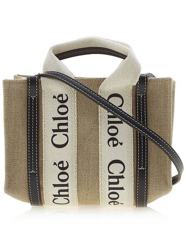 Woody Linen Canvas Calfskin Tote Bag White Navy - CHLOE - BALAAN 4