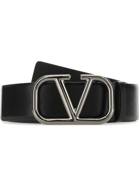 V Logo Signature Leather Belt Black - VALENTINO - BALAAN 1
