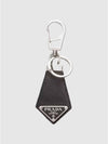 Saffiano Triangle Logo Leather Key Holder Black - PRADA - BALAAN 2