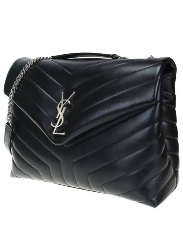 Silver Monogram Loulou Matelasse Y Leather Medium Shoulder Bag Black - SAINT LAURENT - BALAAN 3