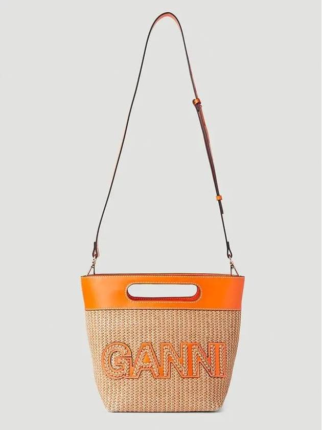 Logo Kraft Small Raffia Cross Bag Orange - GANNI - BALAAN 5