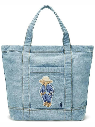 Polo Bear Small Denim Tote Bag Blue - POLO RALPH LAUREN - BALAAN 2