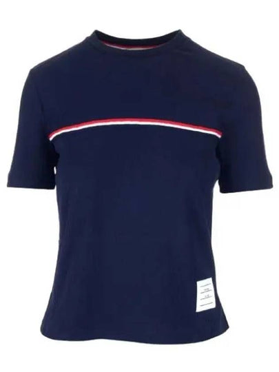 Women's High Twist Rip Stripe Short Sleeve T-Shirt Navy - THOM BROWNE - BALAAN 2