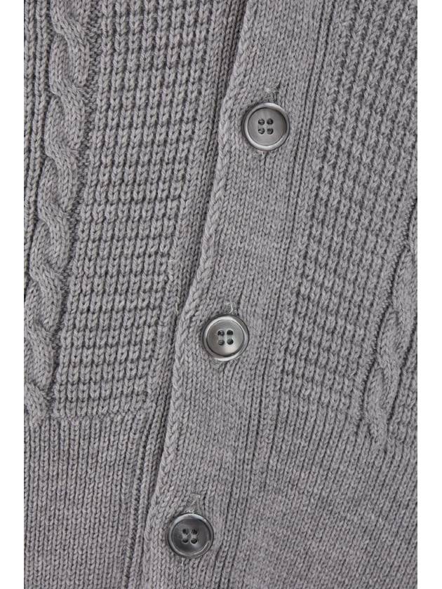 Cable Knitwear Virgin Wool Cardigan Grey - THOM BROWNE - BALAAN 4