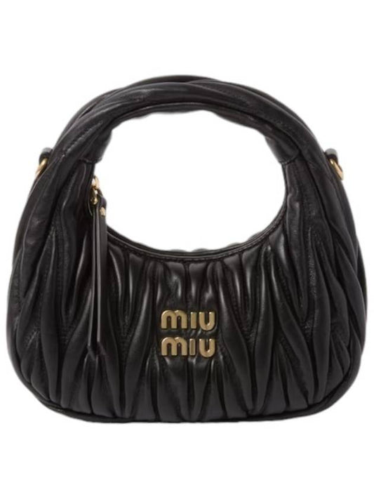 Wander Matelasse Nappa Leather Hobo Mini Bag Black - MIU MIU - BALAAN 2