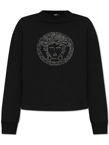 Versace Sweatshirt With Shimmering Crystals, Women's, Black - VERSACE - BALAAN 1