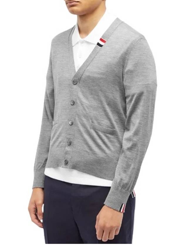 Men's Jersey Stitch V-Neck Cardigan Light Grey - THOM BROWNE - BALAAN 3