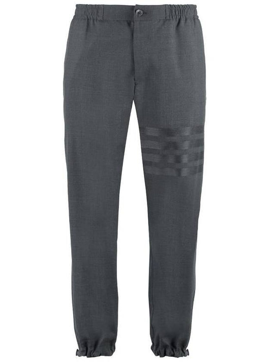 Plain Weave 4-Bar Elastic Waist Track Pants Dark Grey - THOM BROWNE - BALAAN 1