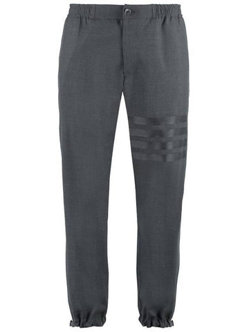 Plain Weave 4-Bar Elastic Waist Track Pants Dark Grey - THOM BROWNE - BALAAN 1