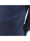 Heart Logo V Neck Cashmere Cardigan Navy - AMI - BALAAN 8