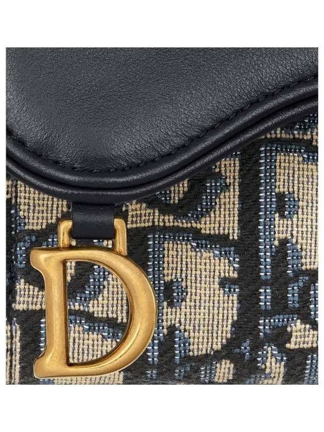 Saddle Bloom Jacquard Calfskin Card Wallet Blue Oblique - DIOR - BALAAN 6