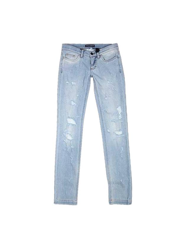 Women's Scratch Detail Skinny Jeans Blue - DOLCE&GABBANA - BALAAN.