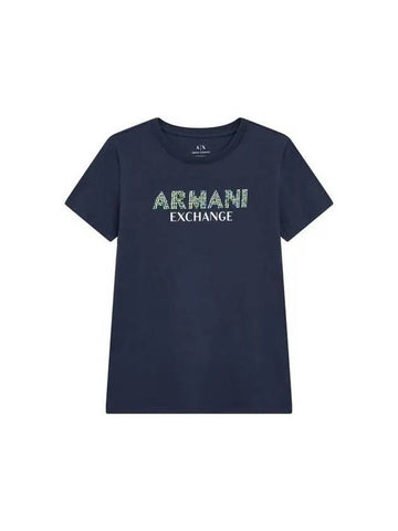 Women s Logo Point Cotton T Shirt Navy - ARMANI EXCHANGE - BALAAN 1