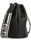 Logo Flo Leather Bucket Bag Black - PRADA - BALAAN 5