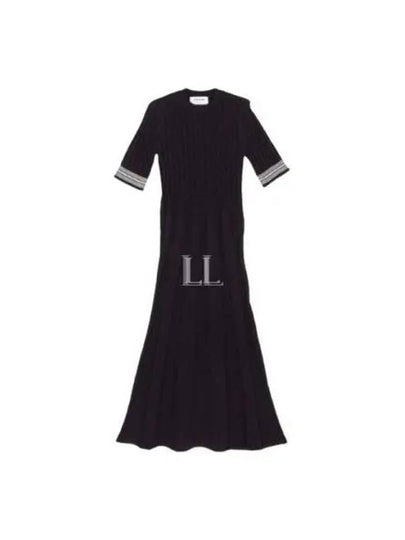 Cotton Pleated Cricket Striped Cable Midi Dress Navy - THOM BROWNE - BALAAN 2