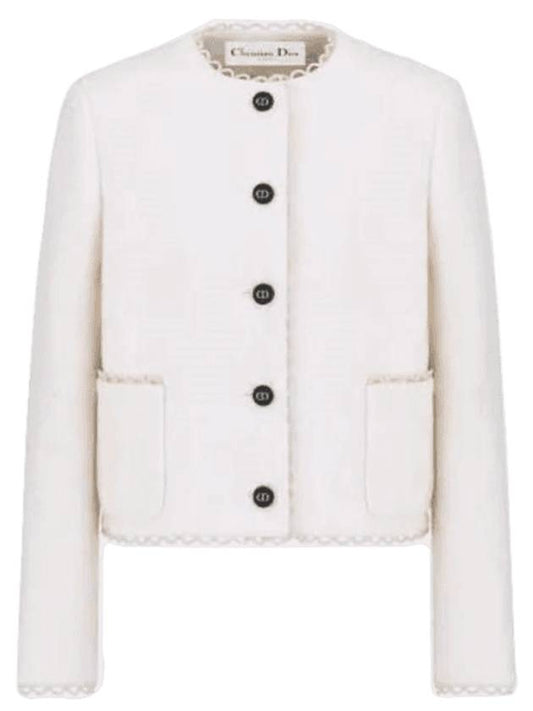 Women's Cropped Double Side Virgin Wool Bouclé Jacket Ecru - DIOR - BALAAN 1