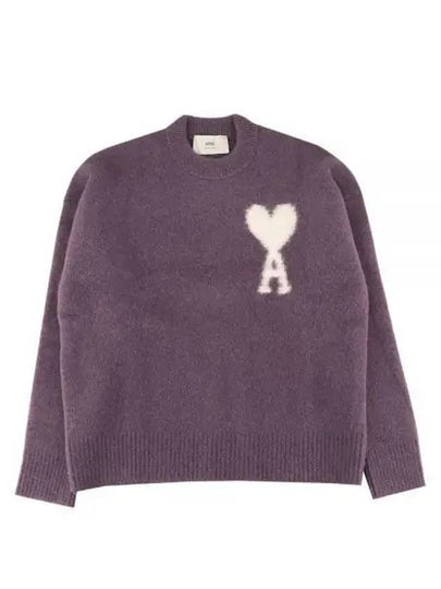 Intarsia Logo Crewneck Knit Top Lilac - AMI - BALAAN 2