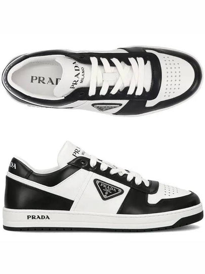 Men's Downtown Triangle Logo Leather Low Top Sneakers White Black - PRADA - BALAAN 2