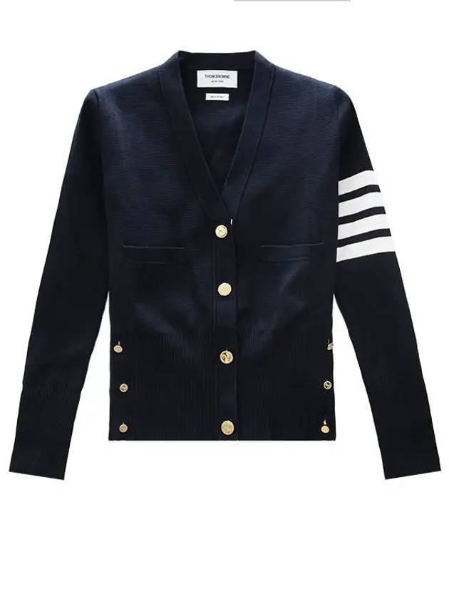 Cotton 4-Bar Milano Classic V-Neck Cardigan Navy - THOM BROWNE - BALAAN 2