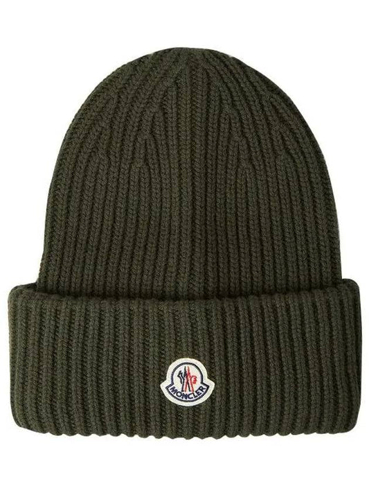 logo patch wool beanie khaki - MONCLER - BALAAN 2